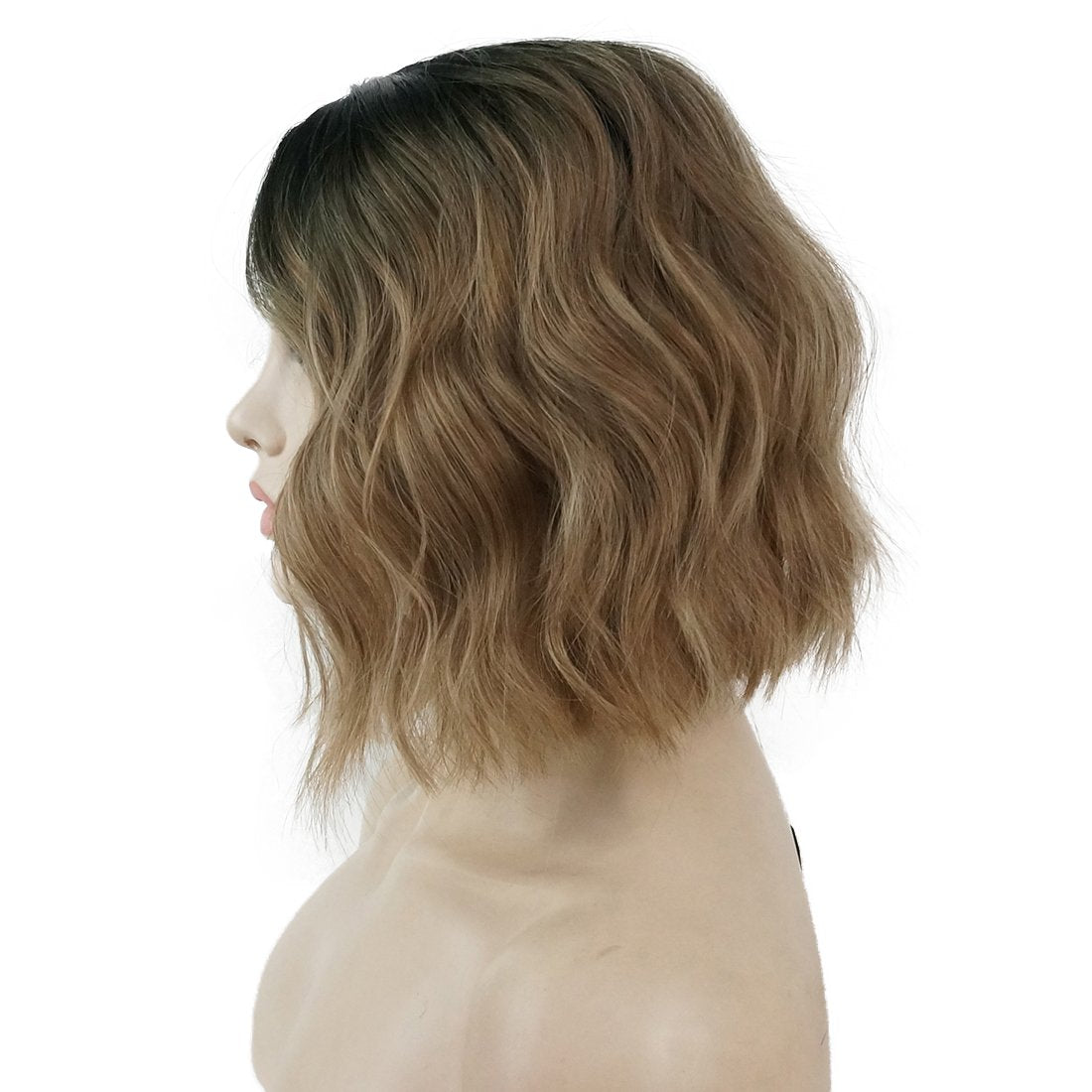Lydell Short Wavy Bob Cuts Hairstyle For Women Light Brown Ombre Synthetic Hair Full Wigs