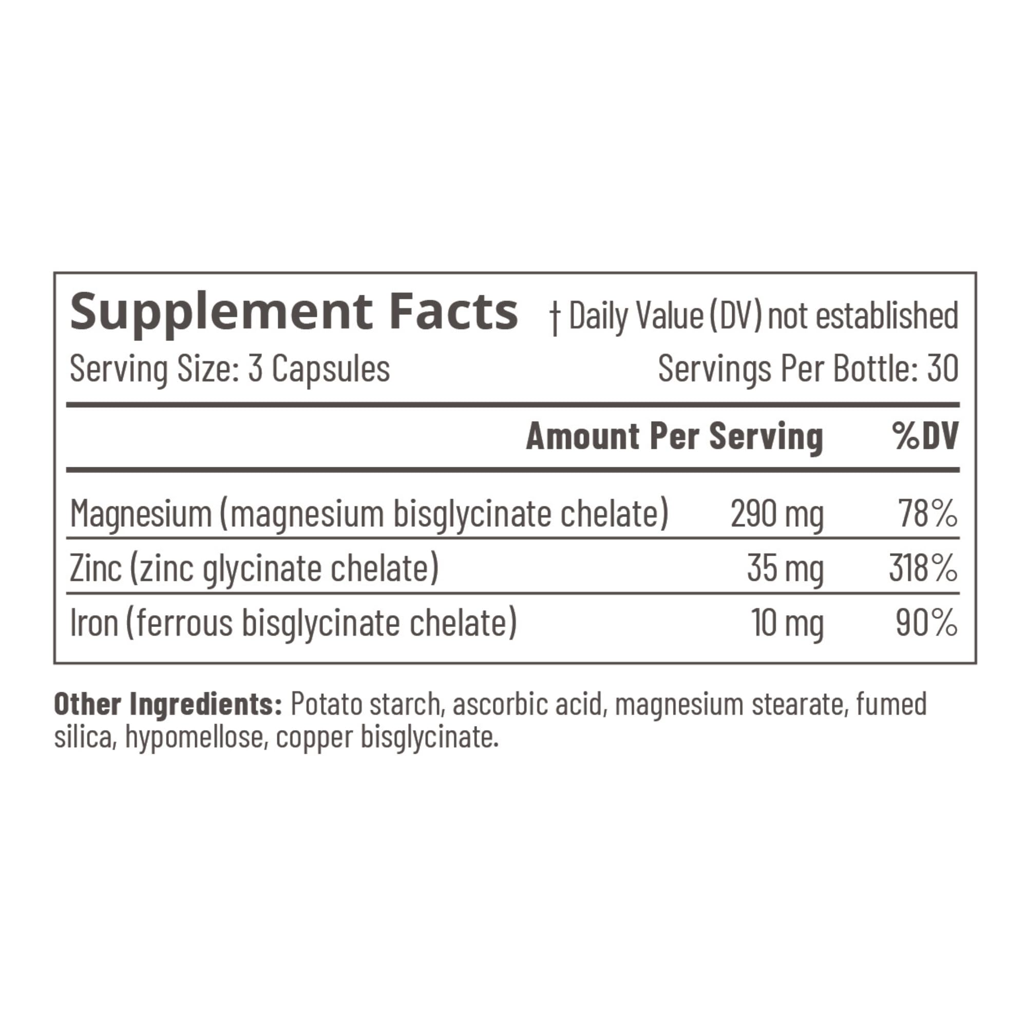 Fenix Health Science Accentrate Minerals 110 - Chelated Magnesium, Zinc, Iron Capsules for Cognitive Function Support - Nut & Dye Free, 90 Count