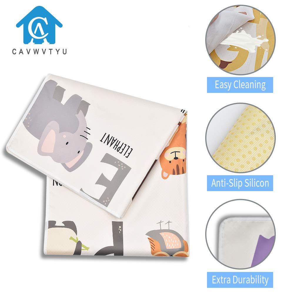 Splat Mat for Under High Chair, 51 SI Anti-Slip Waterproof Multipurpose Splash Mat, Washable High Chair Mat Floor Protection Table Cloth Portable Picnic Play Mat with Early Education Pattern