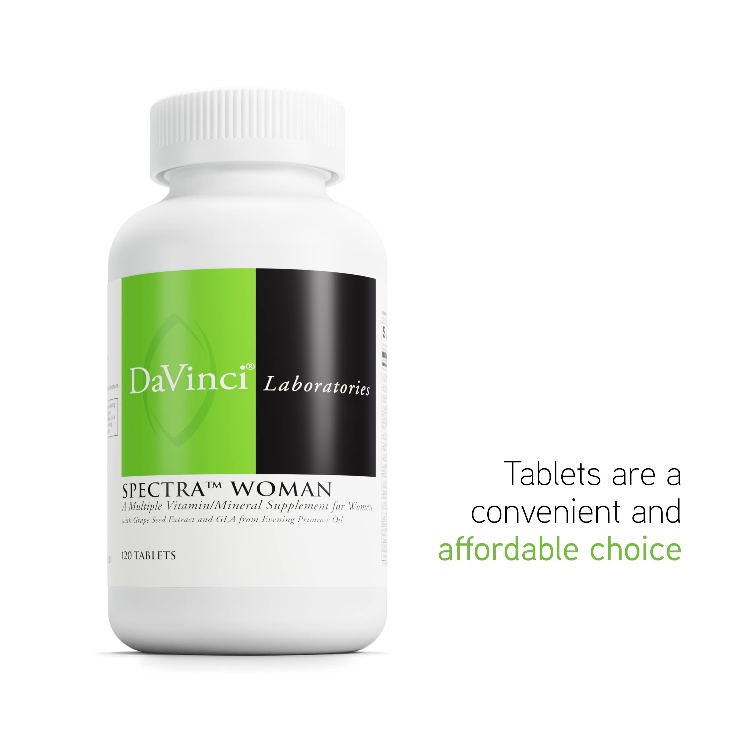 DAVINCI Labs Spectra Woman - Dietary Supplement to Support Bone Health and Women's Needs - with Vitamins, Minerals, Calcium, Beta Carotene, L-Cysteine, Grape Seed Extract, and More - 120 Tablets