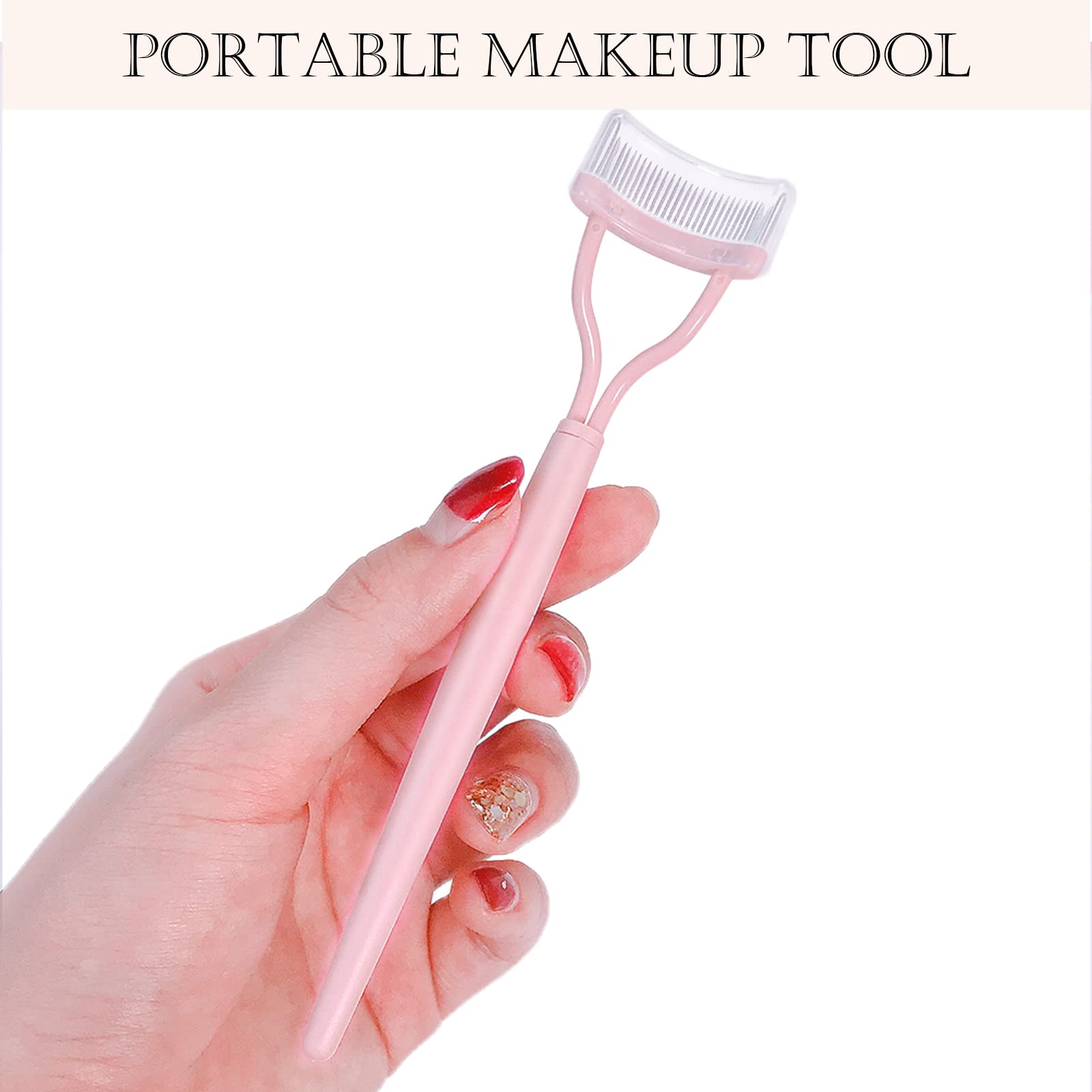 Acavado Eyelash Comb, Arc Designed Eyelash Separator Mascara Applicator Eyebrow Brush Metal Teeth Eye Lash Tool with Comb Cover,Baby Pink