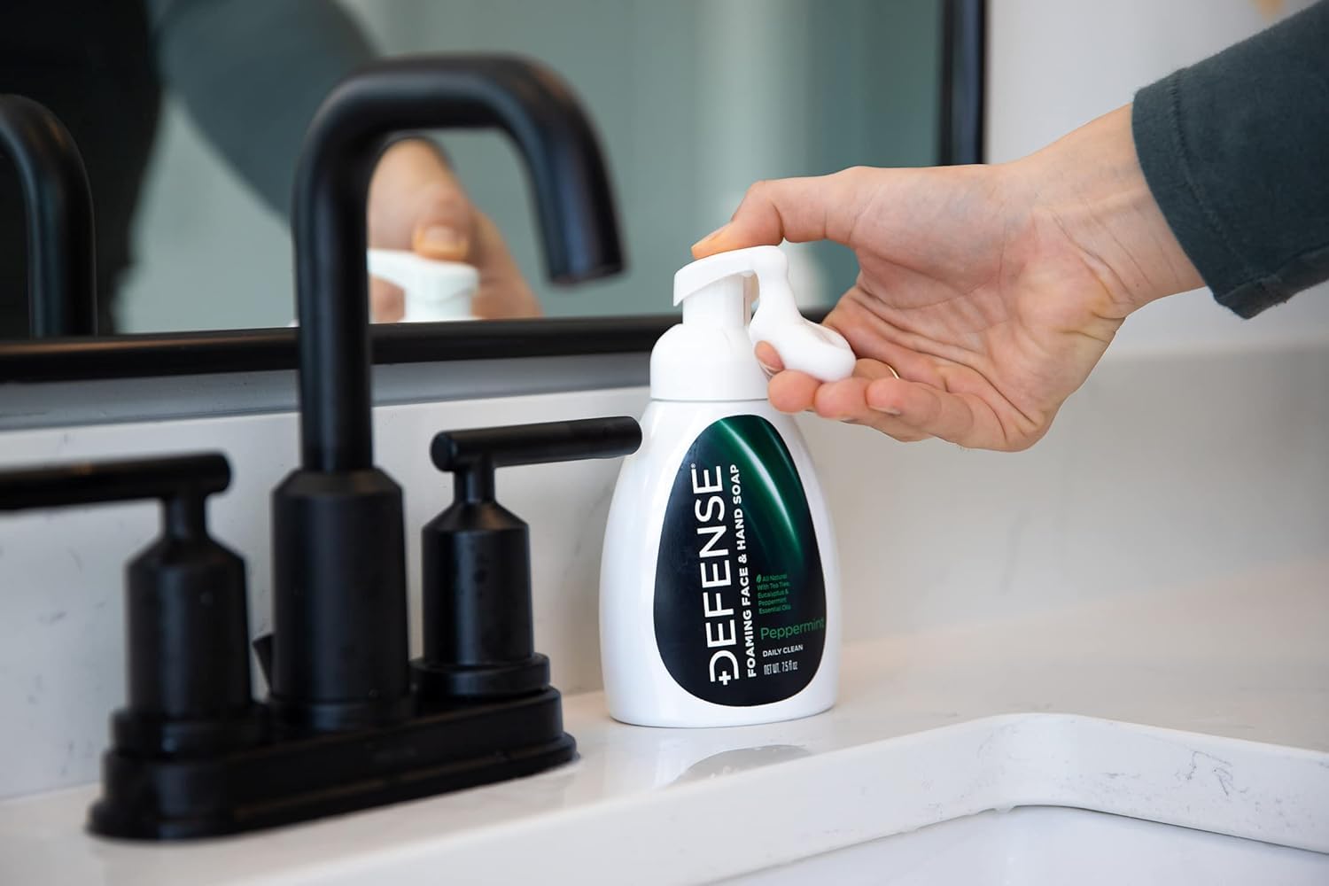 Defense Liquid Foaming Face & Hand Soap, Original + Peppermint 7.5 Fl Oz Combo with Tea Tree, Eucalyptus, Jojoba, Aloe Vera, Olive & Coconut Oils