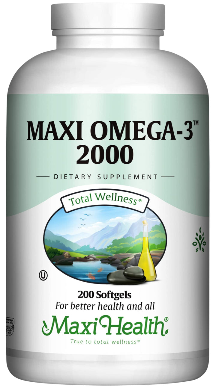 Omega 3 Supplement - Omega-3 Fish Oil 2000mg - Natural Source of EPA & DHA - Heart, Brain & Joint Health - Kosher Certified Wild Caught Marine Fish - 200 Vegetarian Softgels by Maxi Health