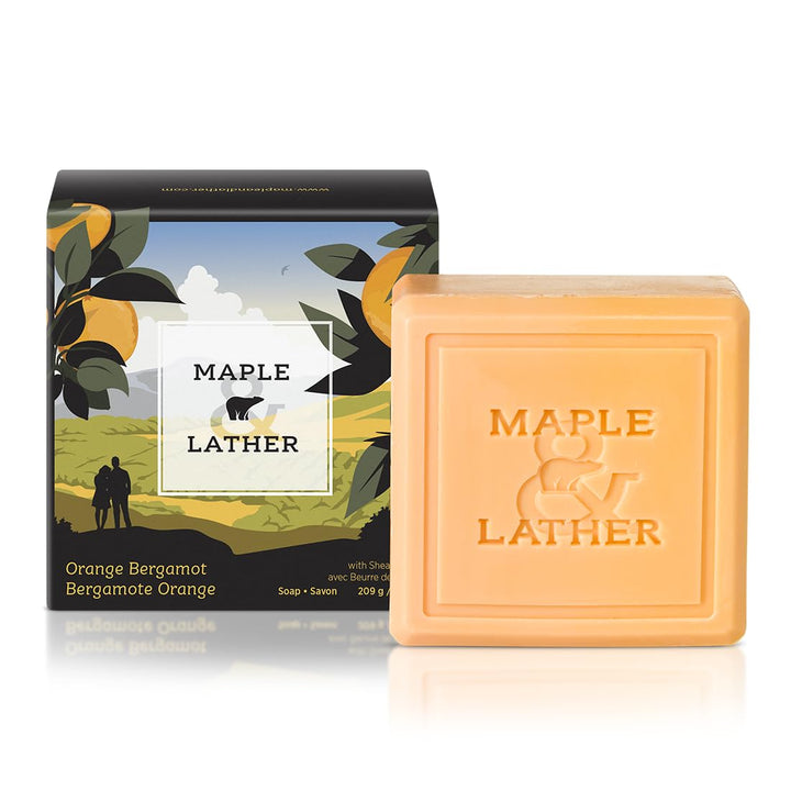 Maple & Lather Triple Milled Bar Soap with Shea Butter, Orange Bergamot Scent, Moisturizing, Long-Lasting, Sustainably Sourced, 209g - Made in Provence, France
