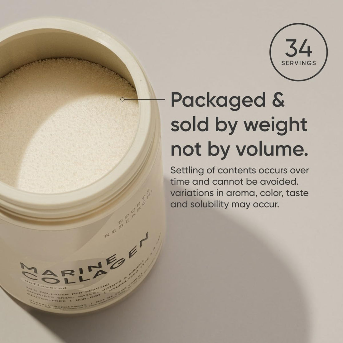 Sports Research Marine Collagen Peptides Powder - Sourced from Wild-Caught Fish, Pescatarian Friendly, Keto Certified & Non-GMO Tested - Easy to Mix in Water or Juice! (34 Servings)