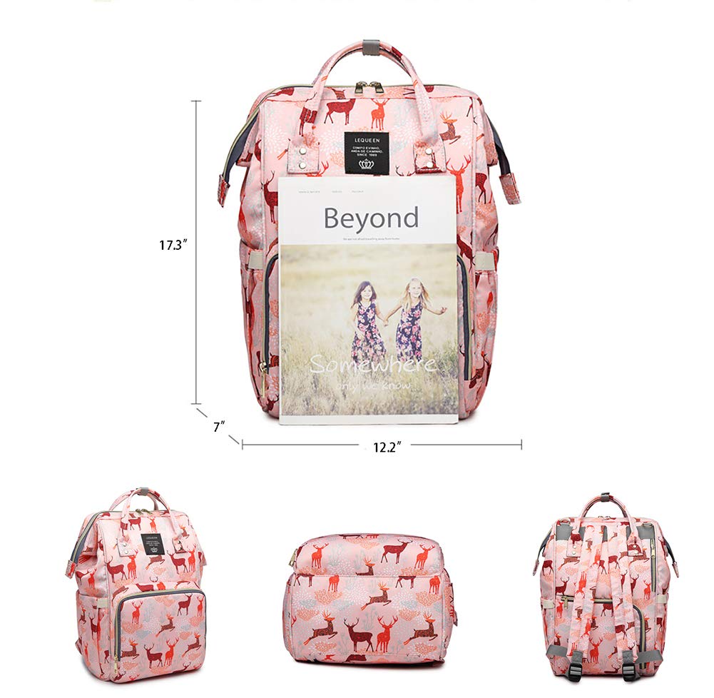Starte Deer Cartoon Diaper Bag for Mom/Dad,Waterproof Travel Backpack,Spacious Tote Shoulder Bag Organizer,Pink
