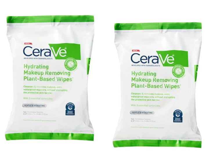 CeraVe Hydrating Makeup Removing Plant-Based Wipes 25 Count - Buy Packs and SAVE (Pack of 2)