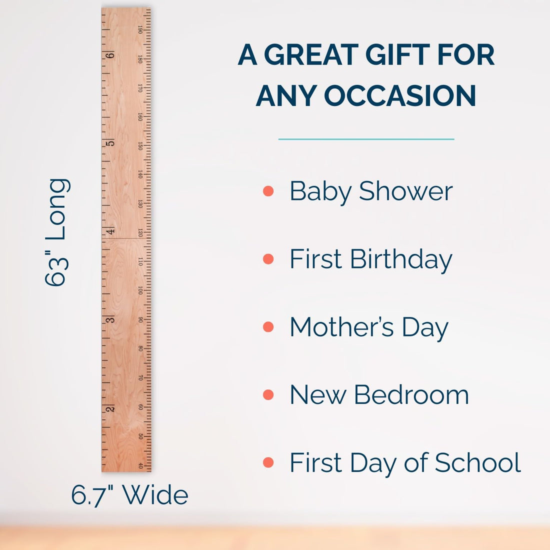 HEADWATERS STUDIO Wooden Growth Chart for Wall - Size Height Chart for Kids, Growth Measuring Board and Kids Height Wall Chart, Growth Chart for Kids, Height Chart for Wall - Natural (63x6.7)