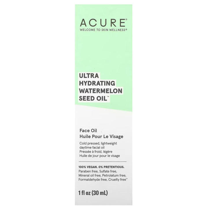 Acure Ultra Hydrating Watermelon Seed Oil, 100% Vegan Intense Moisture for Super Thirsty Skin 1 Fl Oz.