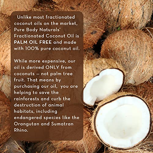 Pure Body Naturals Organic Fractionated Coconut Oil for Skin and Hair, 4 fl oz - Liquid Carrier Oil for Diluting Essential Oils, Hair Growth & Skin Moisturizer