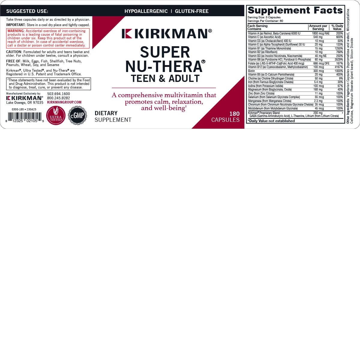 Kirkman Super Nu-Thera Multivitamin Teen & Adult