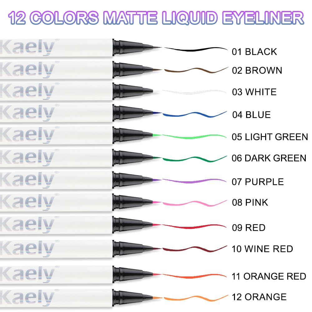 evpct 3Pcs Black White Red Waterproof Colored Eyeliner Liquid Eye Liner Set Long Lasiting Fine Speed Dry Colorful Liquid Eyeliner lapiz delineador de ojos contra el agua blanco para ojos de colores