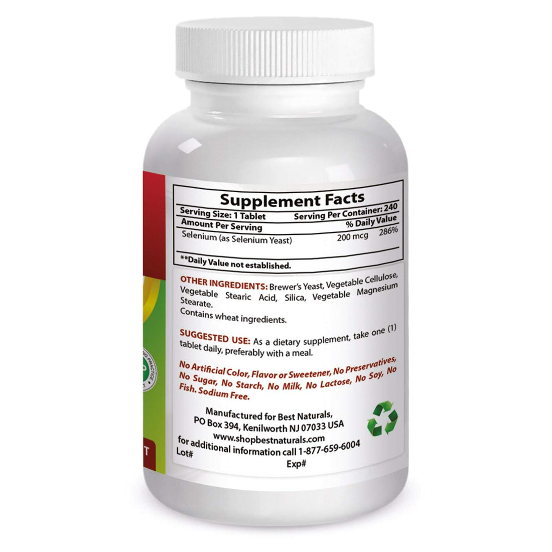 Best Naturals Selenium 200 mcg Supplement, 240 Count
