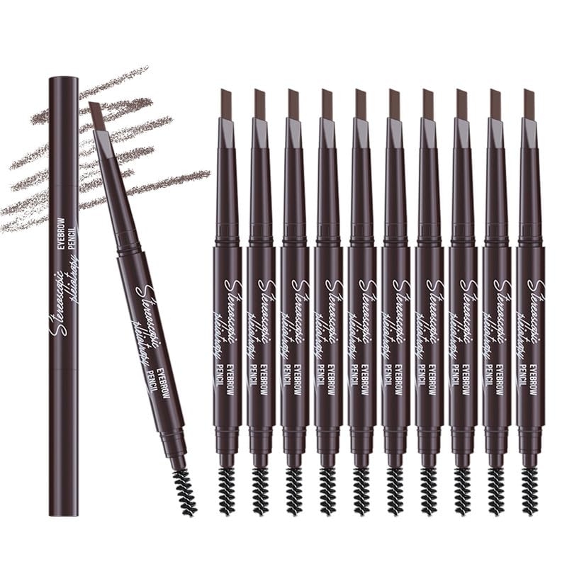 Berinist 12Pcs Dark Brown Eyebrow Set, Retractable Eyebrow Pencil with Brow Brush, Professional Shaping and Filling, Waterproof Long-lasting