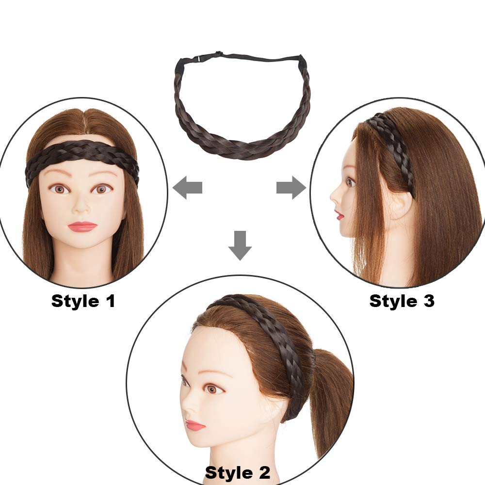 Twist Braided Hair Headbands 5 Strands Synthetic Hair Classic Chunky Wide Braids Elastic Stretch Plaited Braid Hairpiece Women Beauty Accessory 30g 1 inch wide 4A Dark Brown