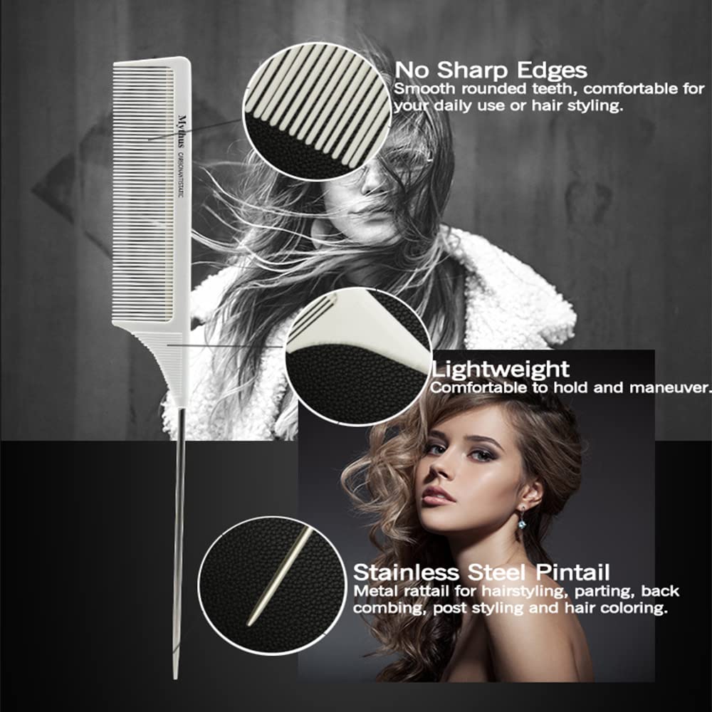 Mythus 10Pcs White Carbon Fiber Hair Combs Home Fine Cutting Set Professional Barber Hair Stylist Salon Hairdressing Comb Kit Tail Comb Antistatic Heat Resistant Hair Pick Comb for Men and Women