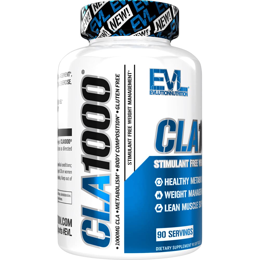Evlution Conjugated Linoleic Acid CLA Pills - CLA 1000mg Diet Pills to Support Weight Loss Fat Burning Lean Muscle and Faster Metabolism - Stimulant-Free Safflower Based Fat Loss Support - 90