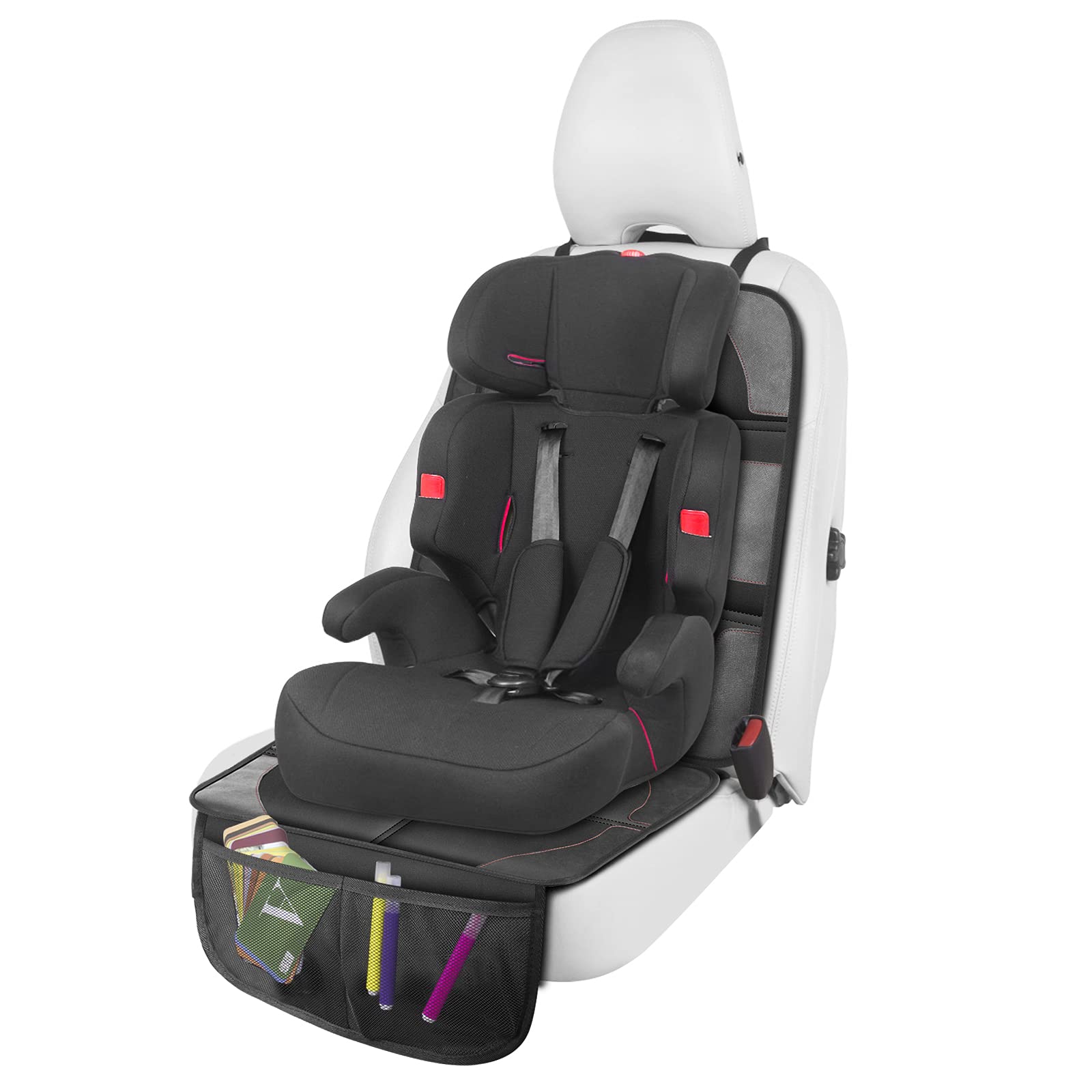 LUILANC Car Seat Protector with Thickest Padding,Waterproof 600D with Storage Pockets,Non-Slip Pets Fabric Child Baby Cover Leather Reinforced Vehicle Seat 1 Pack (Black)