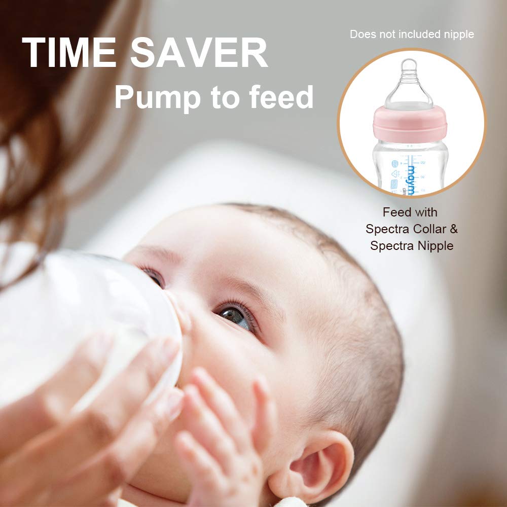 Maymom Wide-Mouth Milk Storage Collection Bottle with Travel Cap and Sealing Ring ; Replacement to Spectra S1 S2 Avent Natural Avent Classic Bottles, Motif Luna, Twist Bottles, Ameda MYA Bottle; 4pc