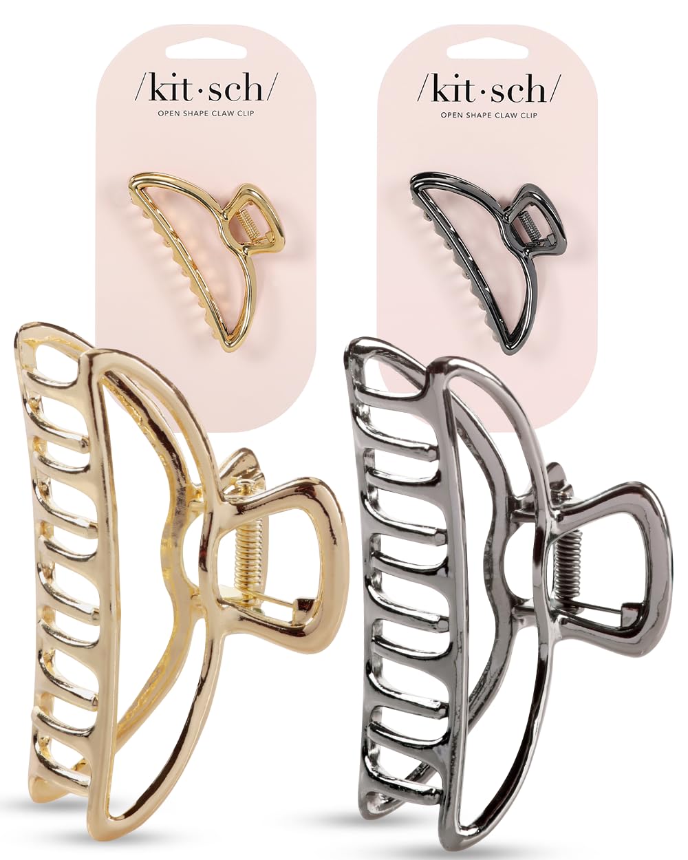 Kitsch Metal Hair Clips for Women - Durable & Elegant Metal Claw Clips, Perfect for Everyday Use & Special Occasions - Gold & Hematite - 2 Pcs