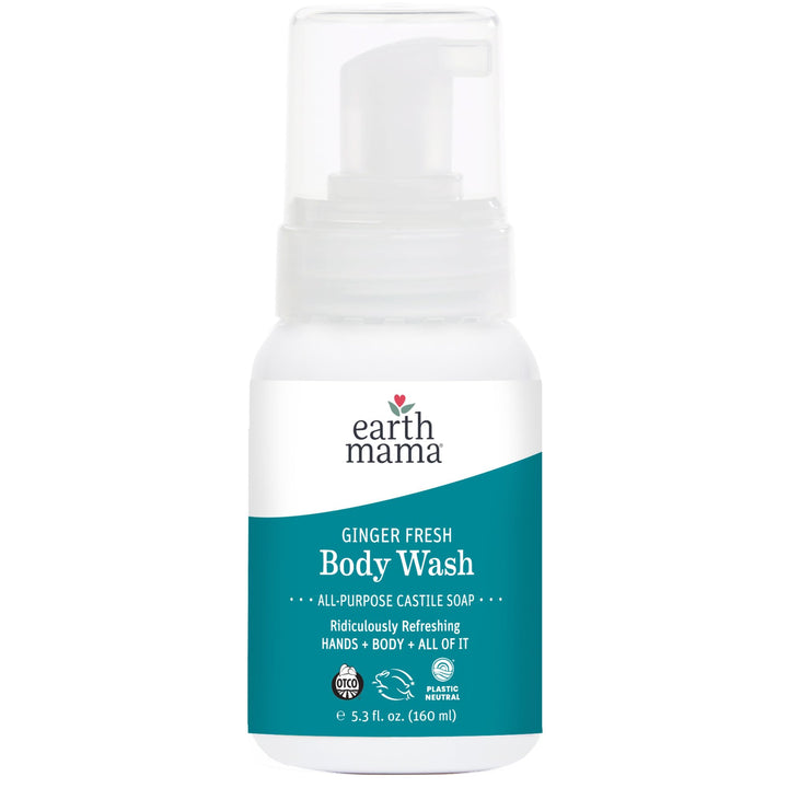 Earth Mama Ginger Fresh Foaming Hand Soap and All Purpose Body Wash for Sensitive Skin, Liquid Castile Soap with Organic Coconut Oil, Shea Butter, Calendula, & Aloe, 5.3 fl oz