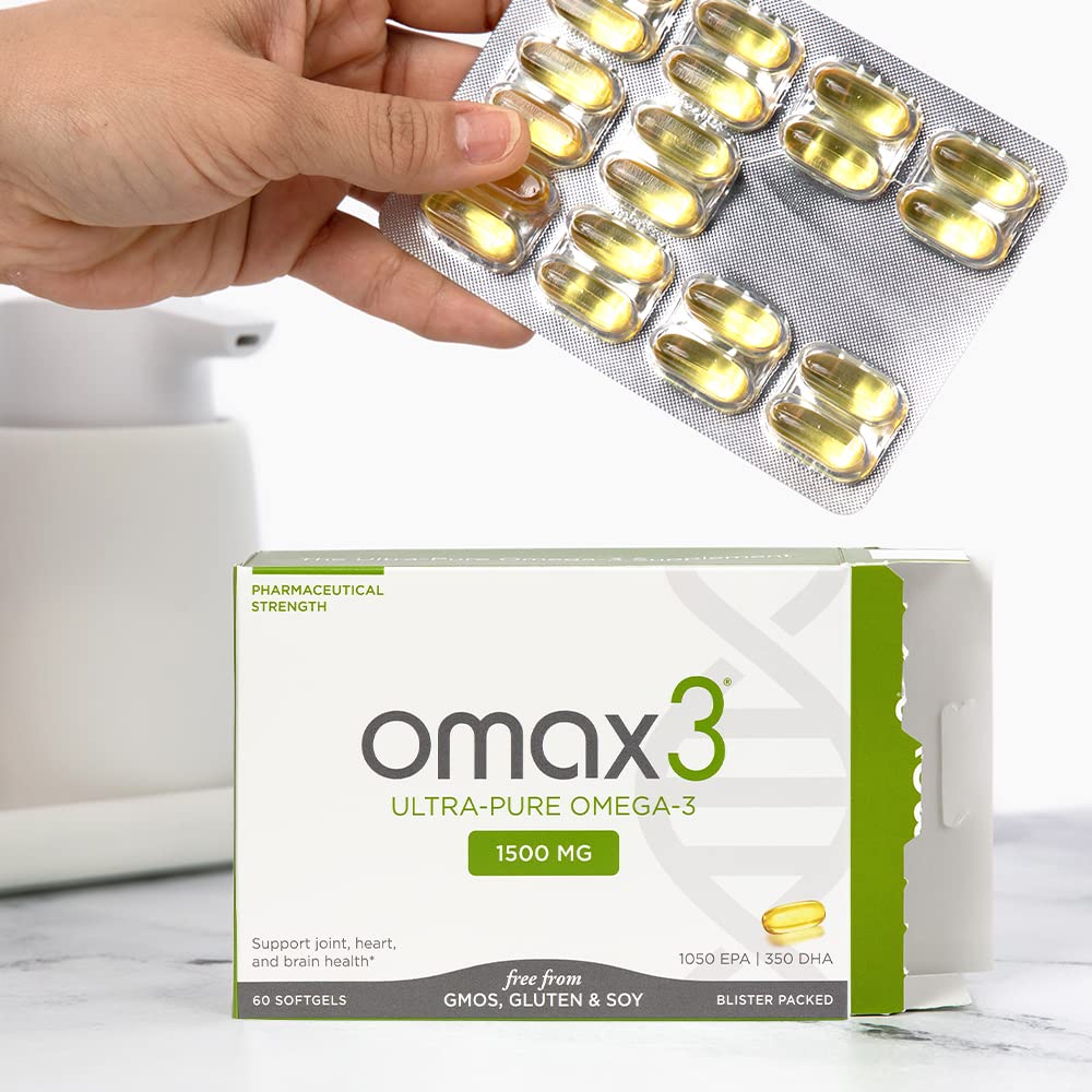 Omax3 4 Boxes Ultra-Pure Omega-3 Fish Oil Pills | High Concentration EPA DHA,1500 MG, Gluten Free, Non-GMO, Made in USA, 240 Softgels Blister Packs (4 Boxes)
