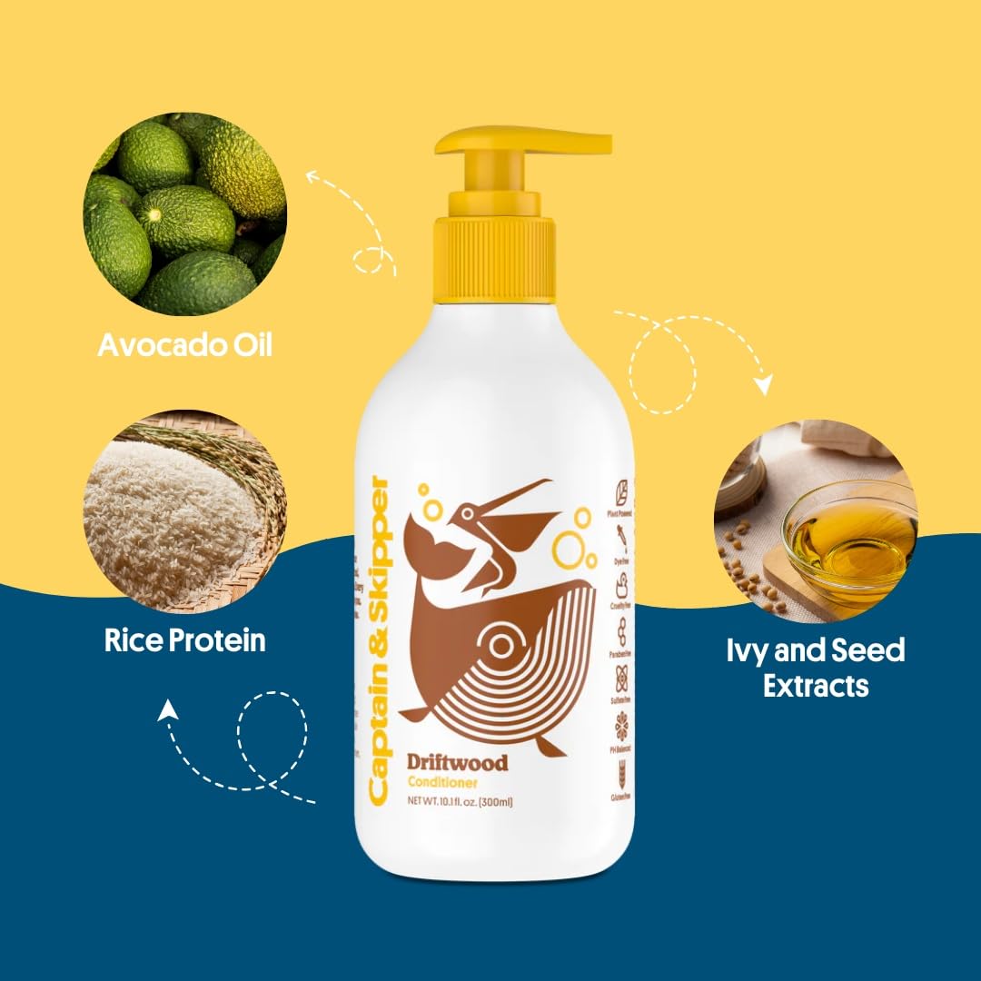 Captain & Skipper Conditioner | Kids Conditioner | Gentle Detangling & Moisturizing | For All Hair types | Sulfate Free, Dye Free, Paraben Free, Non-toxic | Driftwood Scent