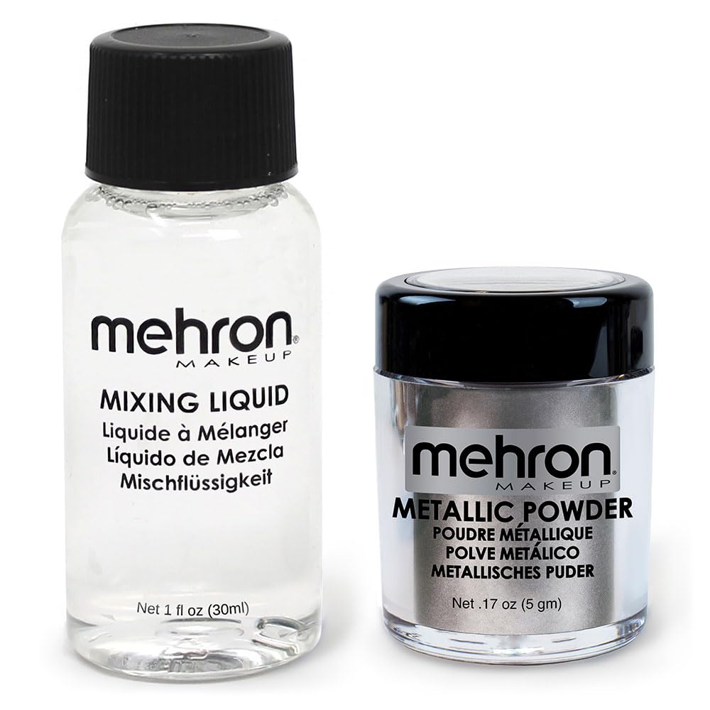 Mehron Metallic Powder with Mixing Liquid, 1 oz, Silver