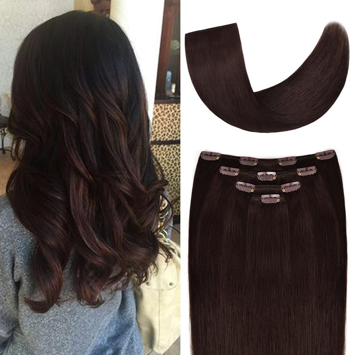 12 Clip in Hair Extensions Remy Human Hair for Women - Silky Straight Human Hair Clip in Extensions 50grams 4pieces Dark Brown #2 Color