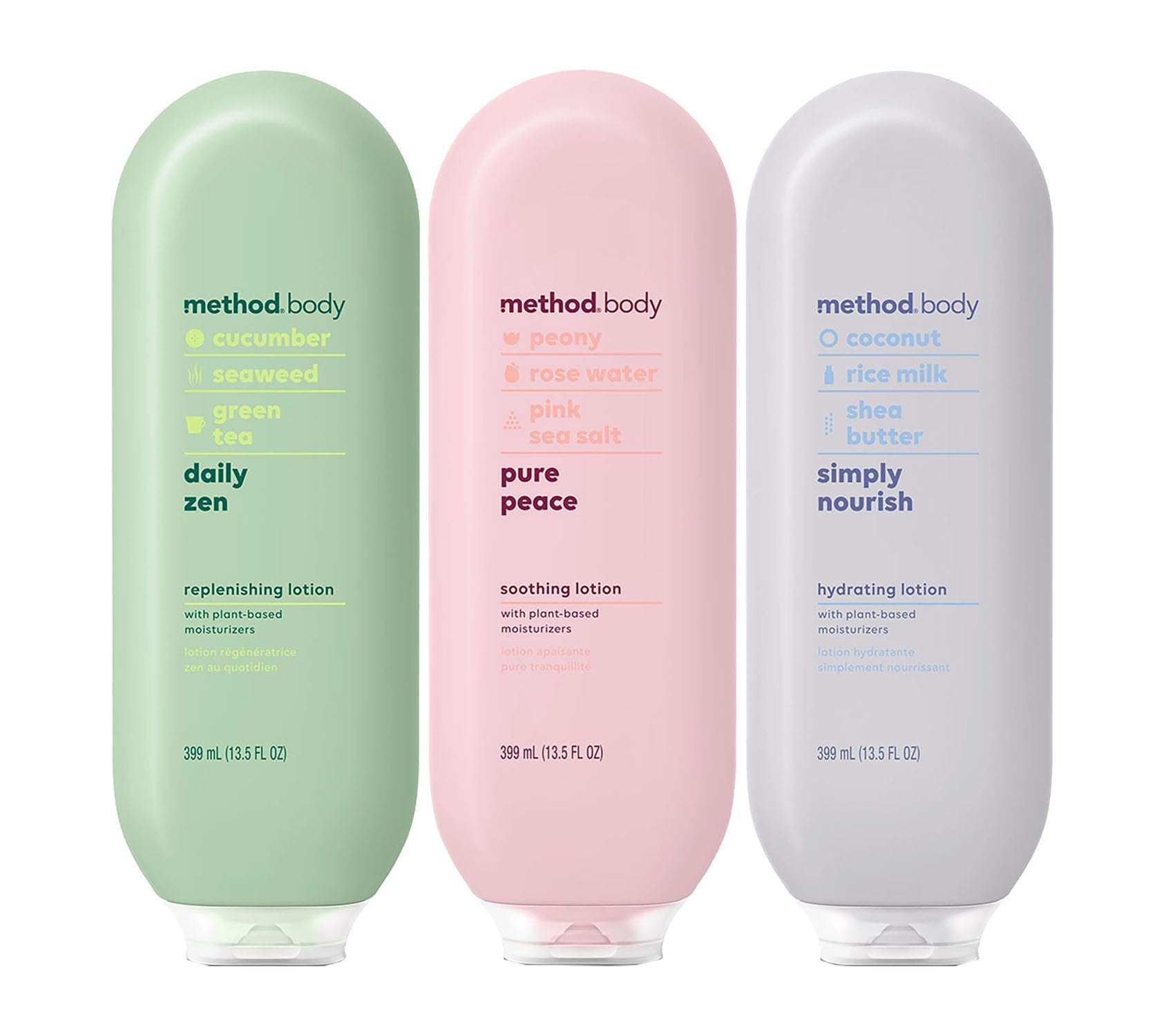 Method Daily Lotion, Daily Zen, Pure Peace, Simply Nourish, 13.5 Fl Oz Each (Variety Pack)