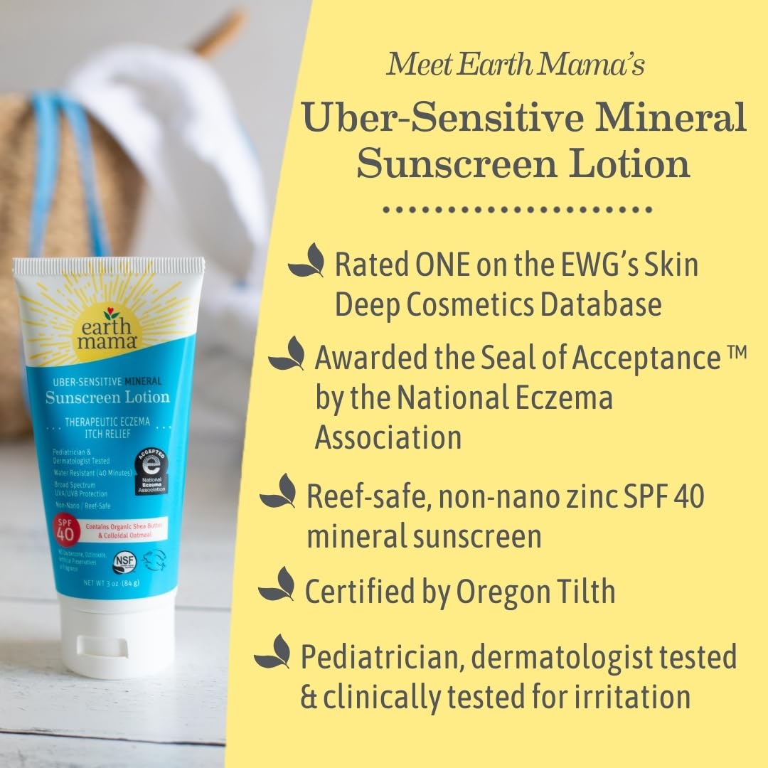 Kids - Spf 40: Earth Mama Kids Uber-Sensitive Mineral Sunscreen Lotion, Spf 40, 3-Ounce