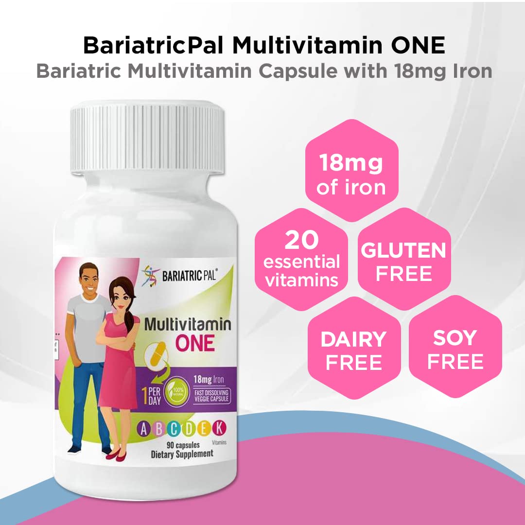 BariatricPal Multivitamin ONE 1 per Day! Bariatric Multivitamin Capsule with 18mg Iron (90 Count)