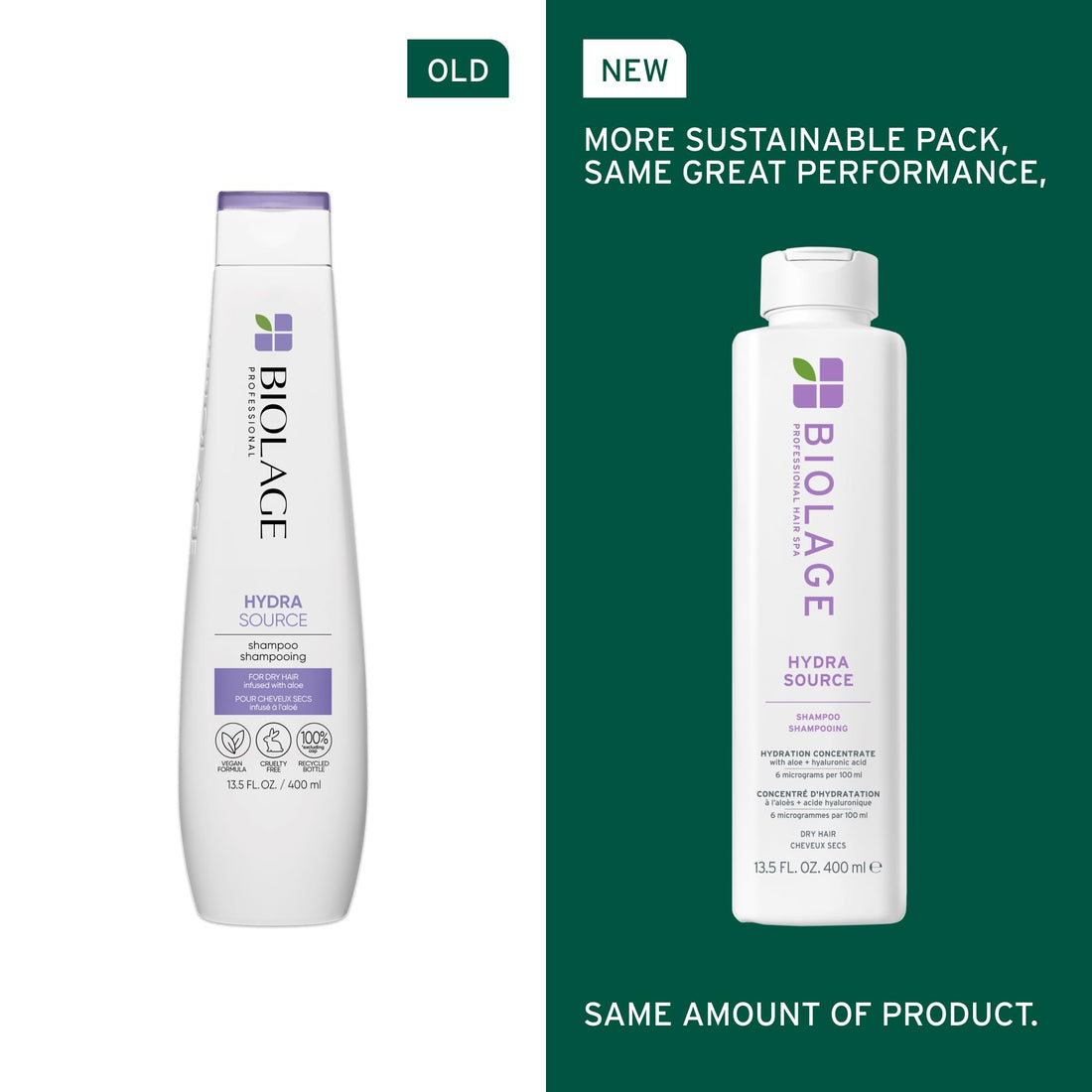 Biolage Hydra Source Shampoo - Softens & Adds Shine, For Dry Hair, Infused with Micro-Filtered Aloe Vera & Fermented Hyaluronic Acid, Vegan & Paraben-Free, 13.5 Fl Oz, Packaging May Vary