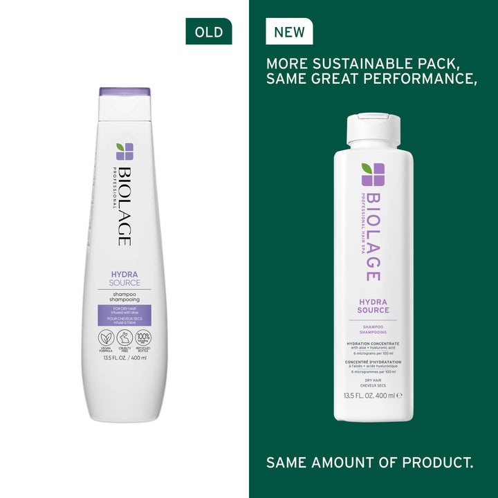 Biolage Hydra Source Shampoo - Softens & Adds Shine, For Dry Hair, Infused with Micro-Filtered Aloe Vera & Fermented Hyaluronic Acid, Vegan & Paraben-Free, 13.5 Fl Oz, Packaging May Vary