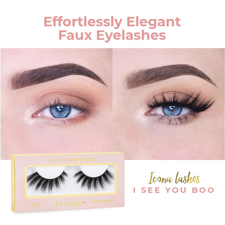 Icona Lashes Premium Quality False Eyelashes | I See You Boo | Sexy & Bold | Non-Magnetic | Natural Look and Feel | Reusable | 100% Handmade & Cruelty-Free | Signature Packaging