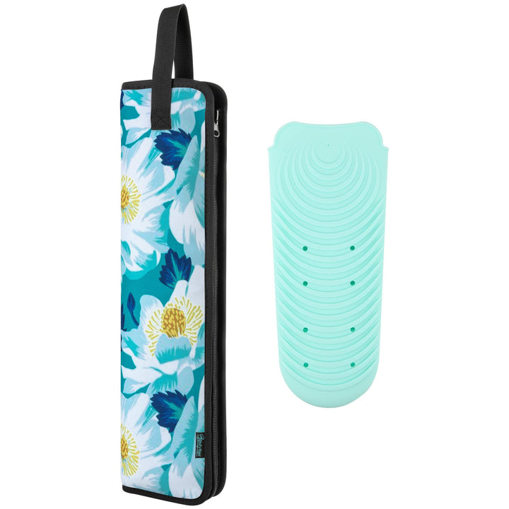 Beautyflier 2 Pieces Curling Iron Cover Sleeve, Canvas Heat-Resistant Flat Iron Hair Straightener Holder Pouch, Hair Straightener Travel Cover for Travel, Gym, or Home (16.5IN, Flower White)