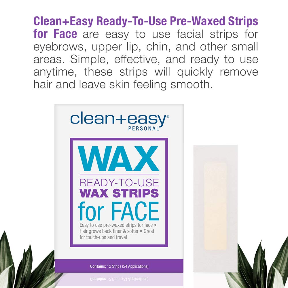 Clean + Easy Ready- To- Use Wax Strips For Facial Waxing, No Heating Required, Great For Unsightly Hair Removal Touch-Ups, 12 Ct.