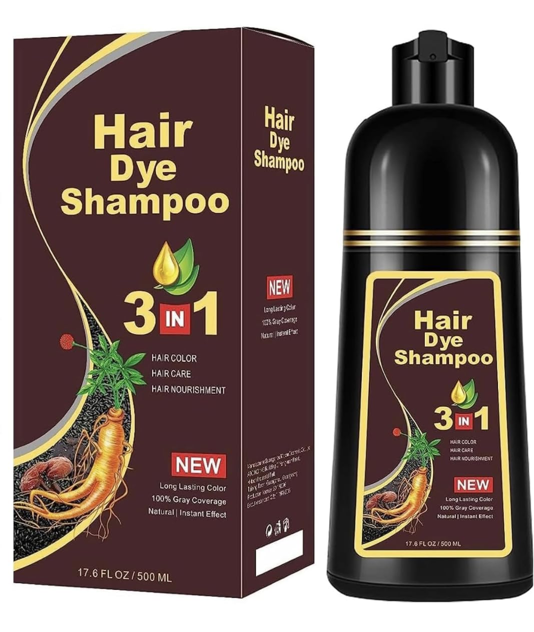 DiMilano Black, Dark Brown & Chestrnut Brown Hair Dye Shampoo for Gray Hair, Herbal Ingredients Shampoo 3 in 1 Unisex, Grey Coverage Shampoo 500Ml or 17.6 fl. Oz. (Black)