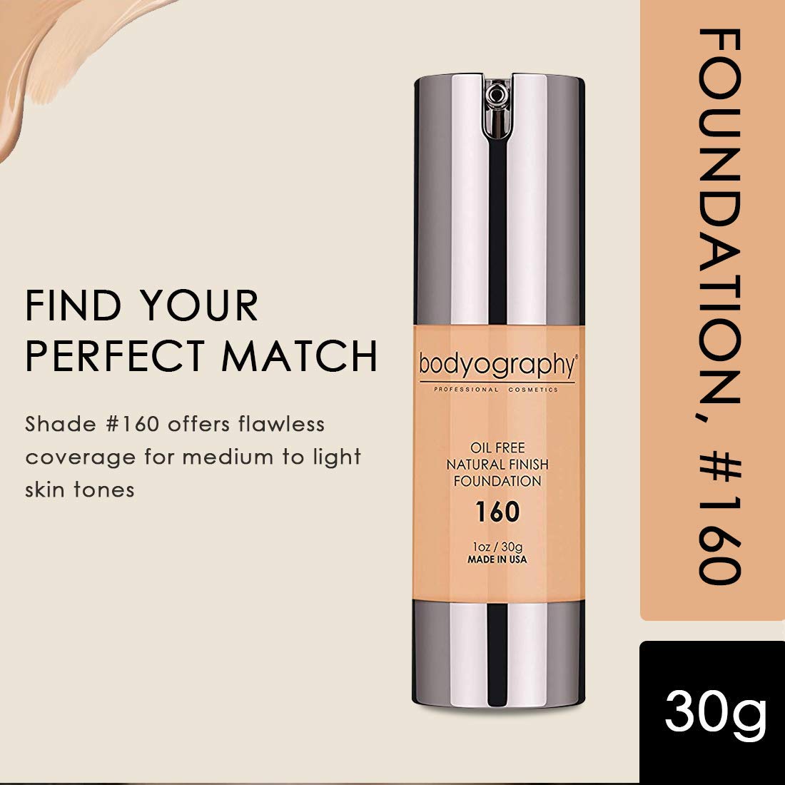 Bodyography Natural Finish Foundation #160, 1 oz by Bodyography