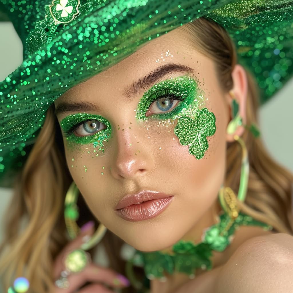 Mysense Green Body Glitter Gel,St Patricks Day Accessories, Mardi Gras Face Glitter Makeup,Chunky Mermaid Glitter Sequins for Face Eye Hair Decorations,Sparkling Glitter Face Paint for Women,30g