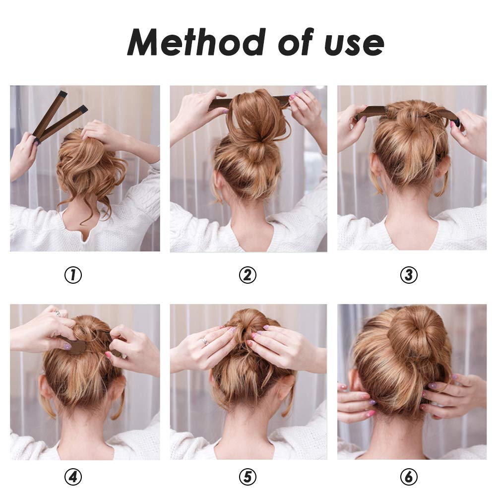 3 Pack Magic Bun Maker,YuCool Mini Buns Maker Donut Thin Hair Ballet Bun Maker Easy Tool Kids Hair Shaper with 4 Pack Foam Sponge Bun Maker(2 Small,2 Large) Hair Accessories-Brown