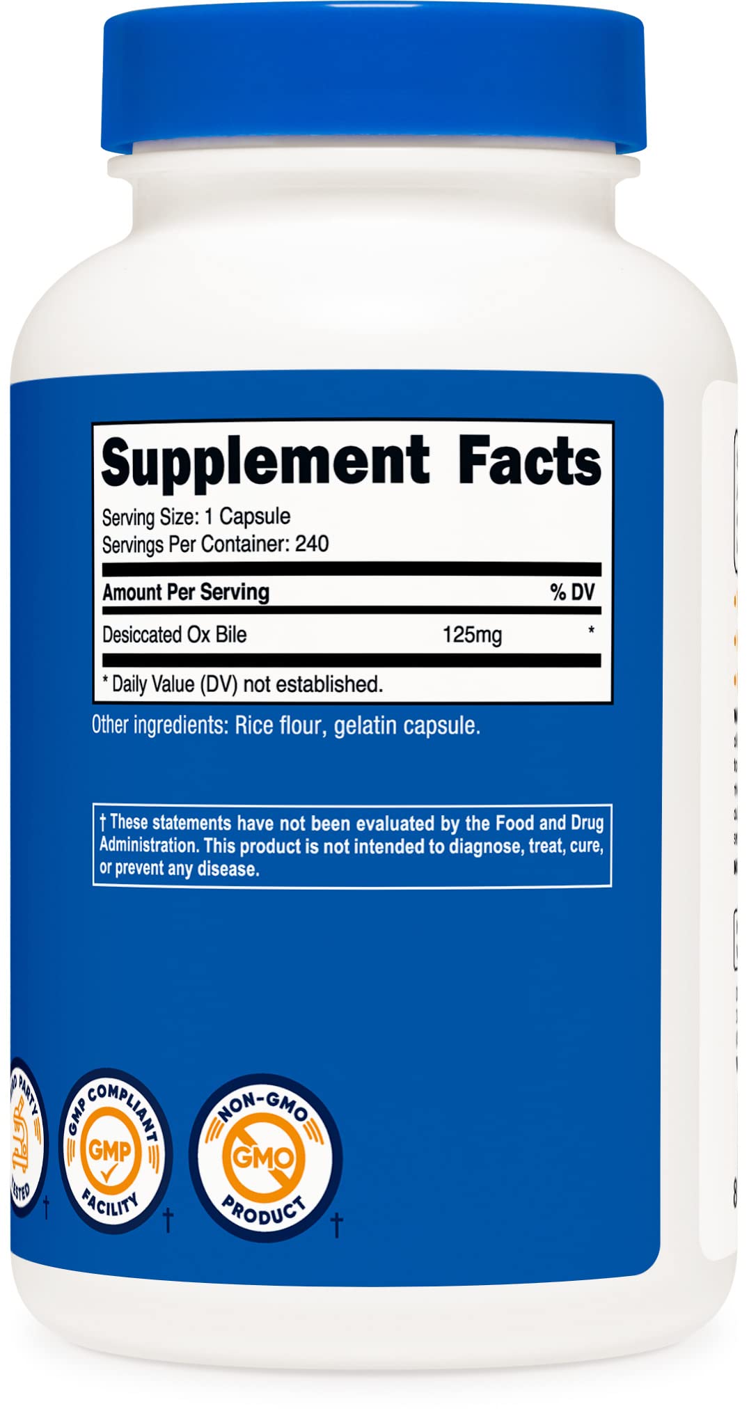 Nutricost Ox Bile Capsules 125mg, 240 Capsules - Non-GMO