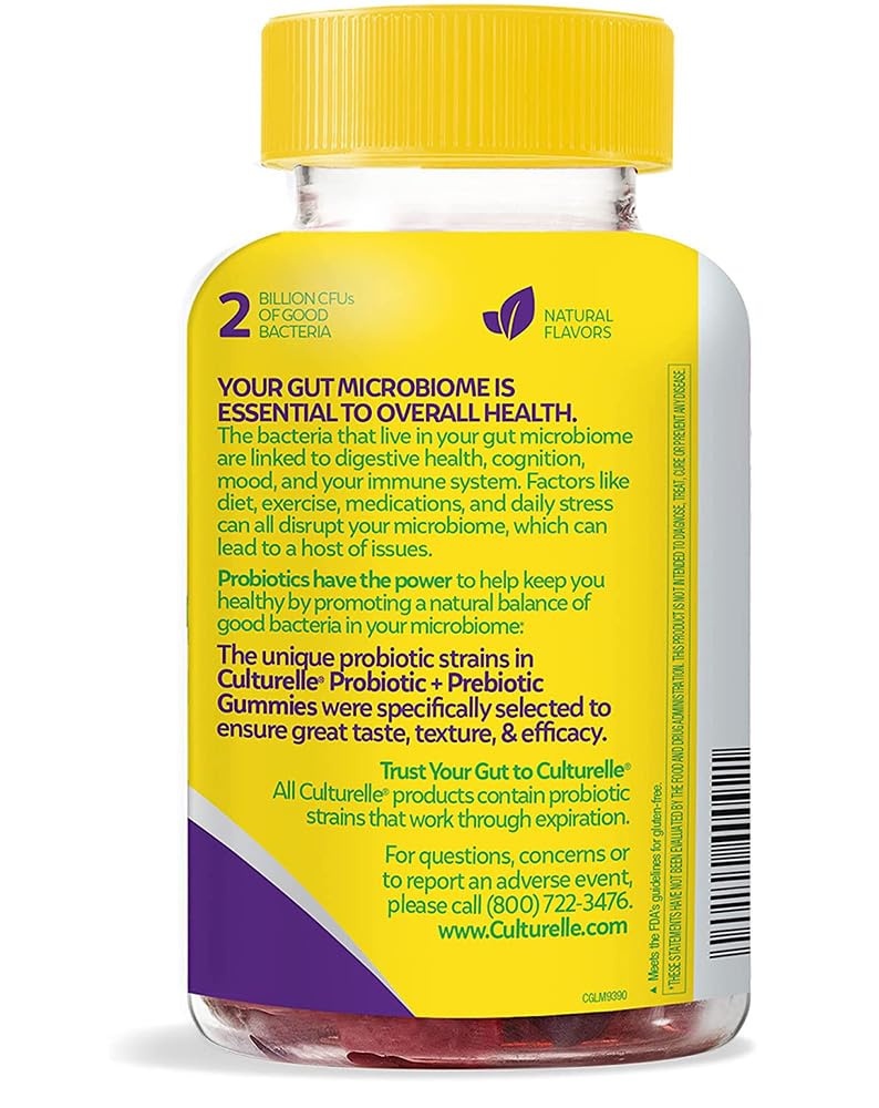 Culturelle Daily Probiotic Gummies for Women & Men, Berry Flavor, 52 Count, Naturally-Sourced Daily Probiotic + Prebiotic for Digestive Health, Non-GMO & Vegan