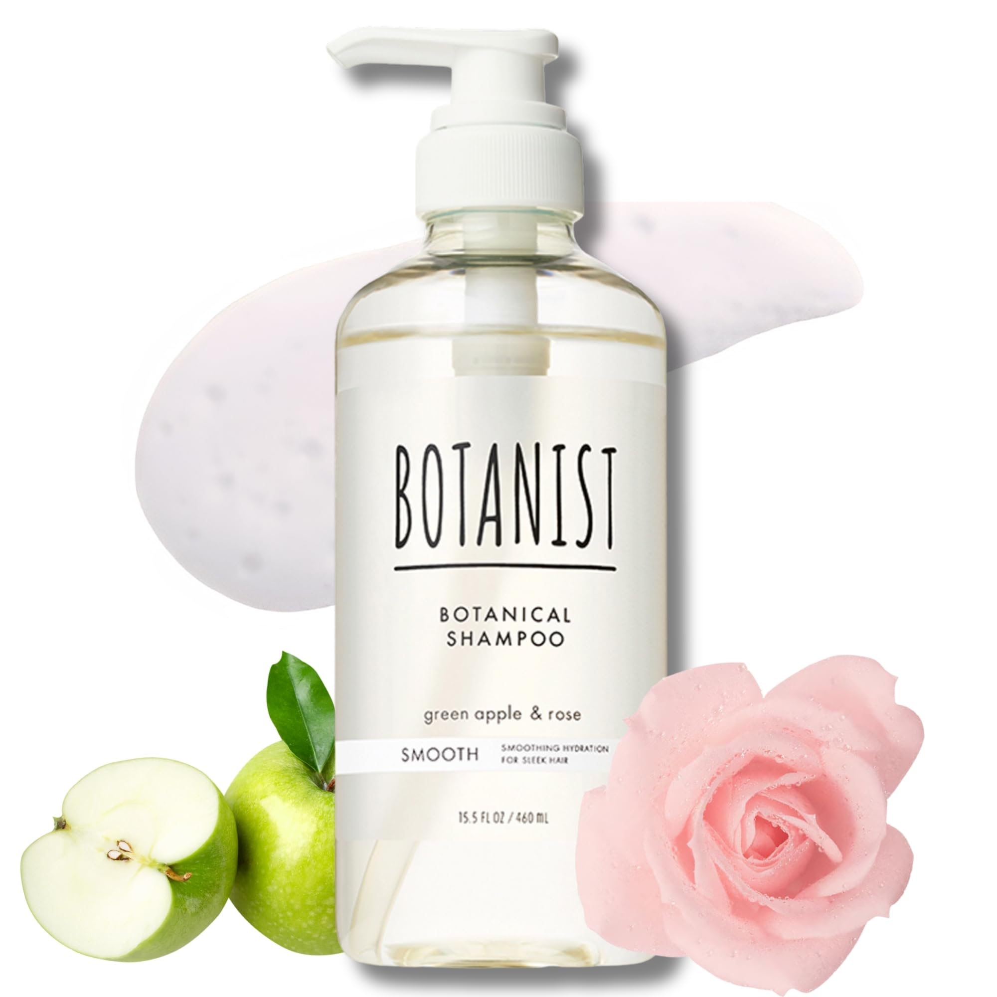 BOTANIST Organic Shampoo for Frizzy & Dry Hair Women & Men, Anti-Frizz Clarifying Shampoo with Macadamia Nut Oil & Sugarcane Extract from Japan, Sulfate & Silicone Free, GREEN APPLE & ROSE, 15.5 Fl Oz