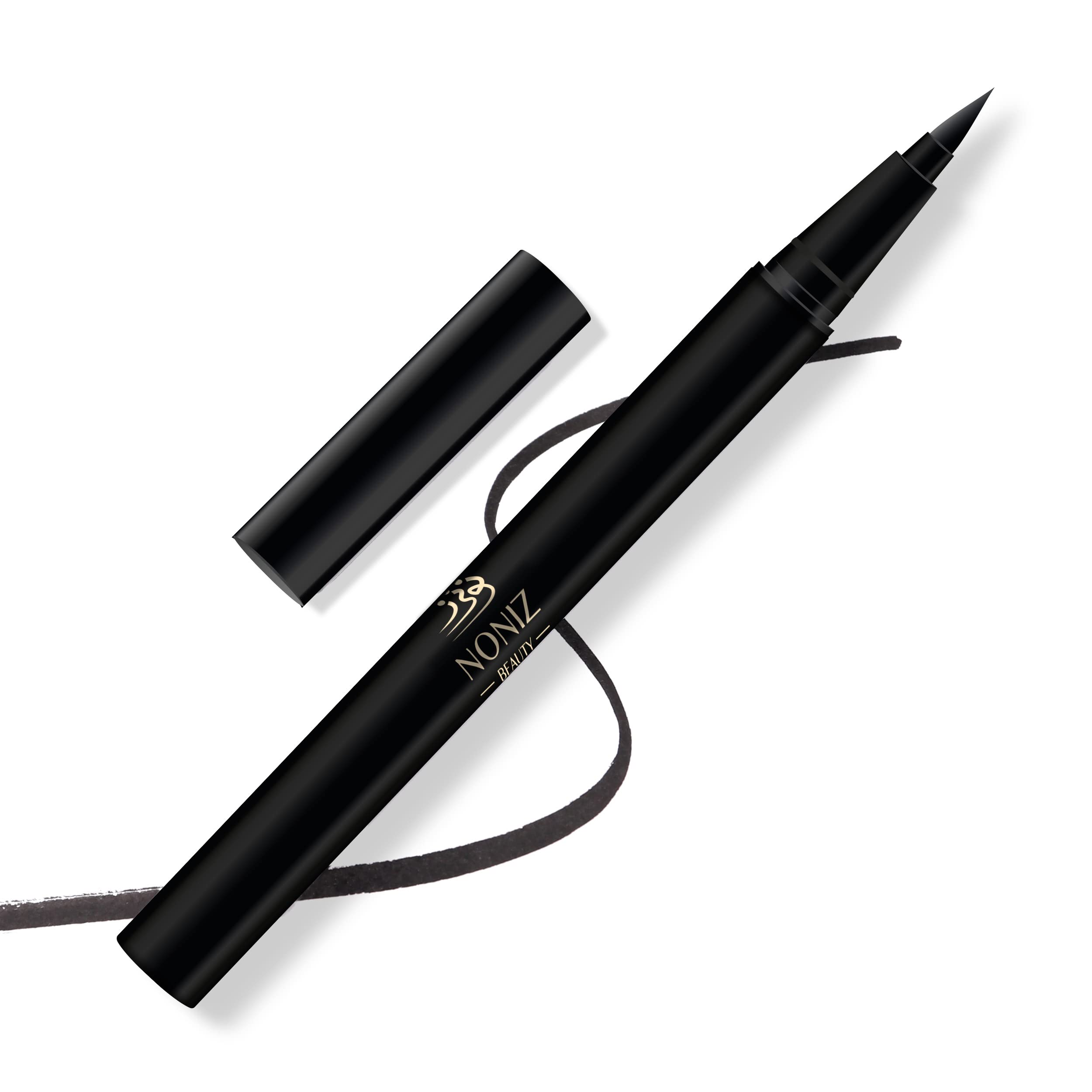 NONIZ Black Liquid Eyeliner - Water Proof Ultra Matte Long Lasting Slim Jet - Black Eye Liner - 100% Intense Black - Smooth Easy Application Pen Liner