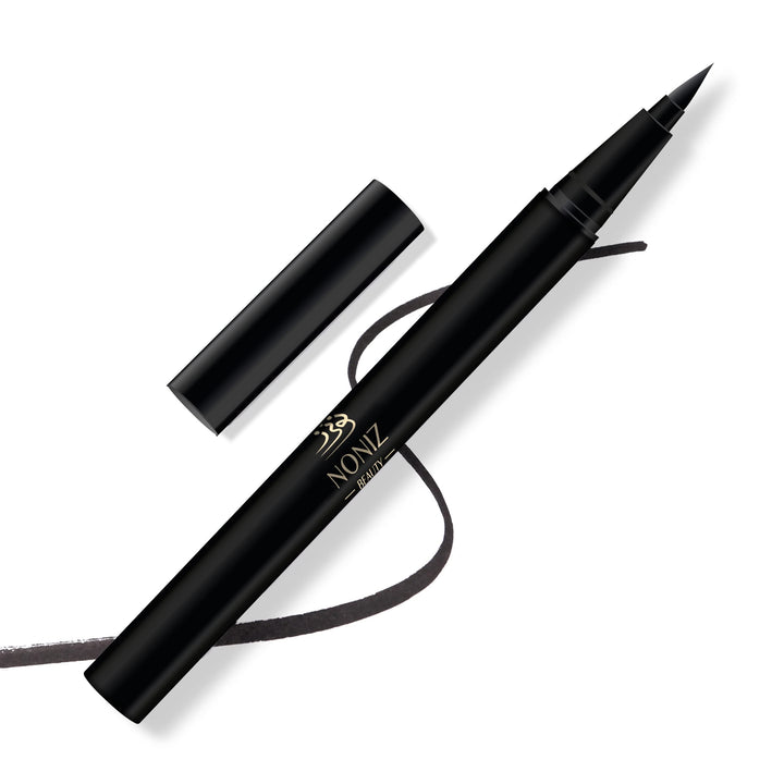 NONIZ Black Liquid Eyeliner - Water Proof Ultra Matte Long Lasting Slim Jet - Black Eye Liner - 100% Intense Black - Smooth Easy Application Pen Liner