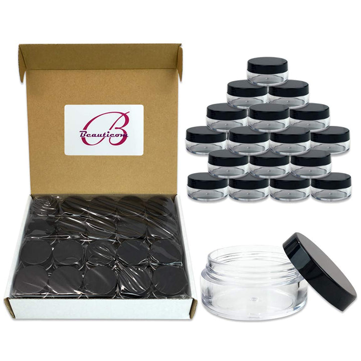 (Quantity: 40 Pieces) Beauticom 10G/10ML High Quality BLACK Lid Plastic Cosmetic Lip Balm Lip Gloss Cream Lotion Eyeshadow Container Jars