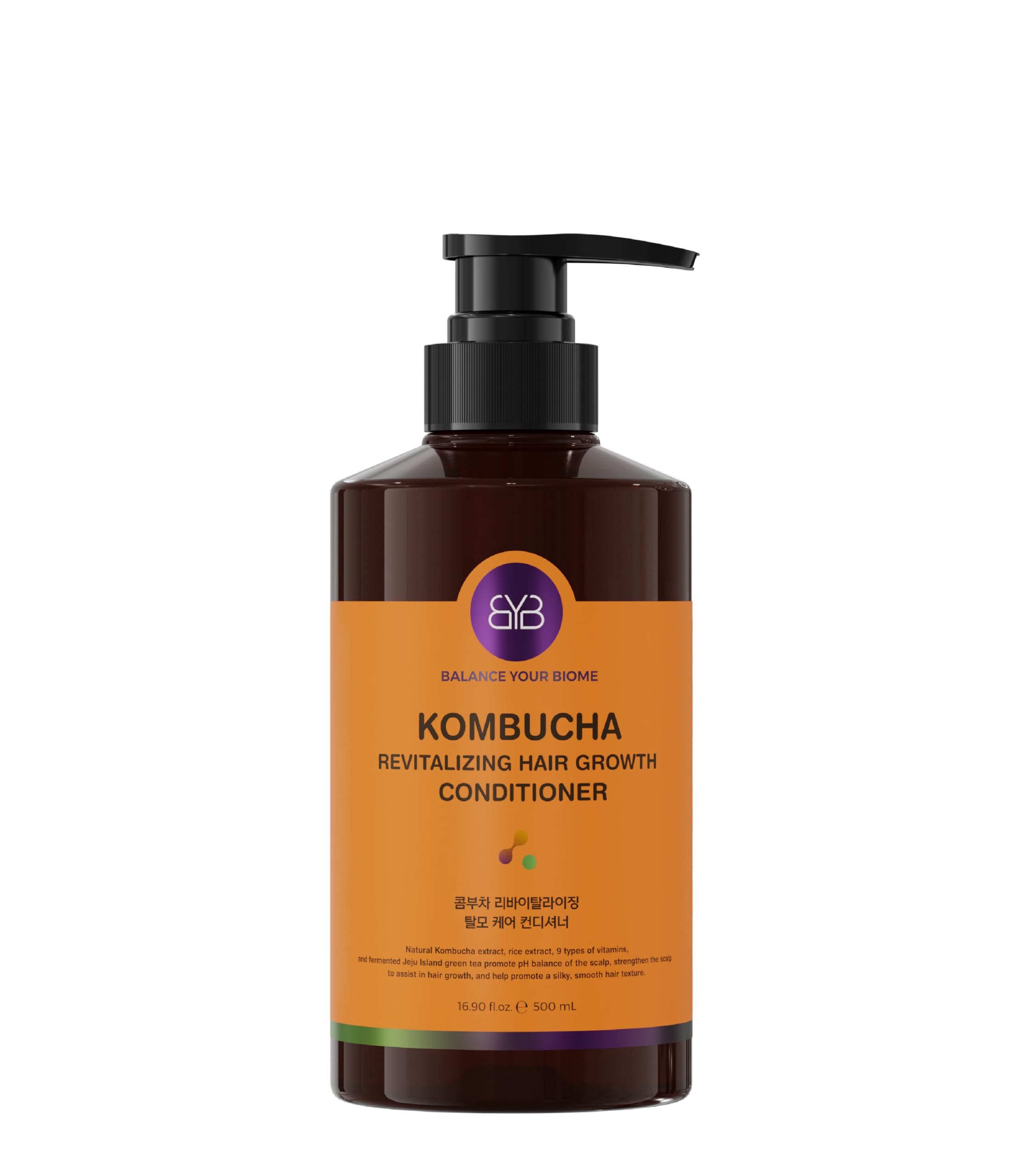 BALANCE YOUR BIOME Kombucha Revitalizing Hair Growth Conditioner, K-beauty, Balances Scalp pH, Kombucha Extract, Green Tea,Rice Extract, 9 Vitamins Hair Loss treatment, 16.9 fl.oz. 500ml, No silicone