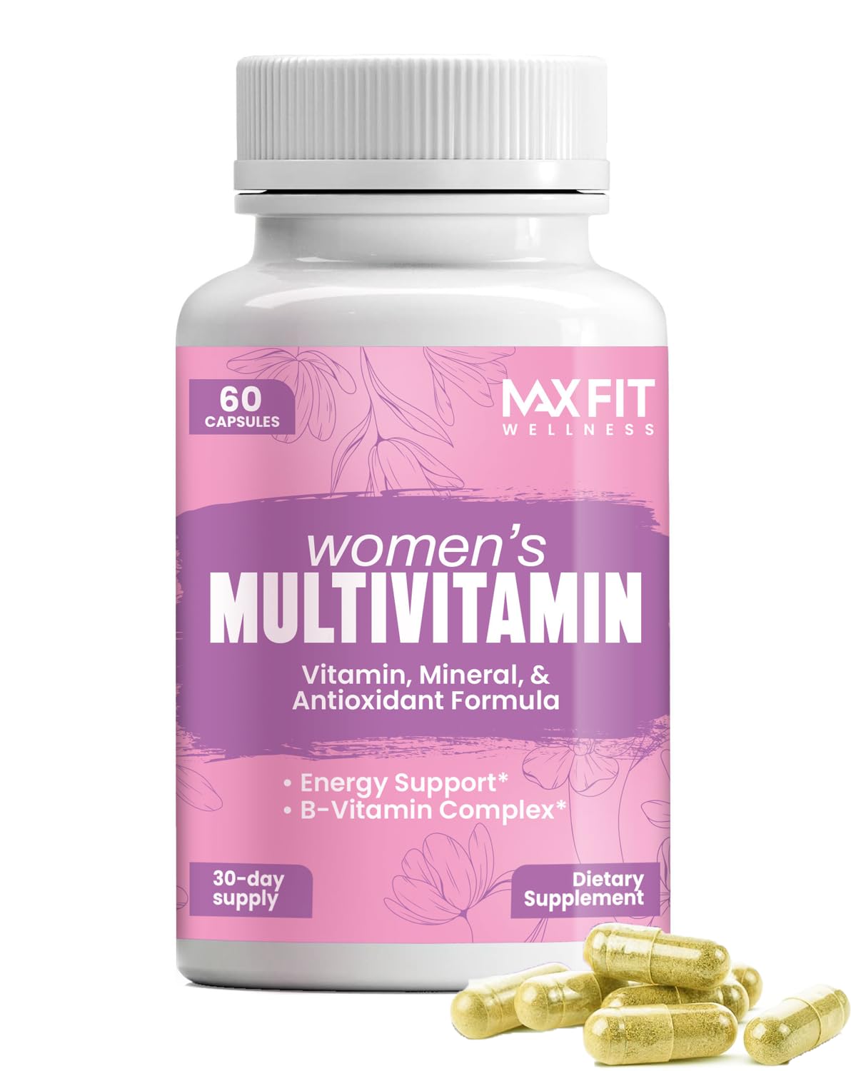 MAX FIT Women's Multivitamin – Complete Multivitamin for Women 50+ with Essential Vitamins A, B, C, D, E, Calcium & Iron – Supports Energy, Mood, Hair, Skin, Nails & Overall Health – 60 Capsules