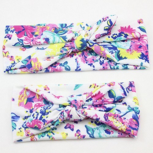 AKOAK 2 Pcs/set Mom And Baby Kids Elastic Cloth Bowknot Headband Boho Turban Headband Top Knotted Rabbit Ears Elastic Bowknot Matching Headband (pink)